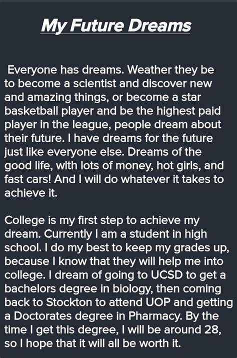 write a essay on your future dreamsI know the dreams of armies but ...