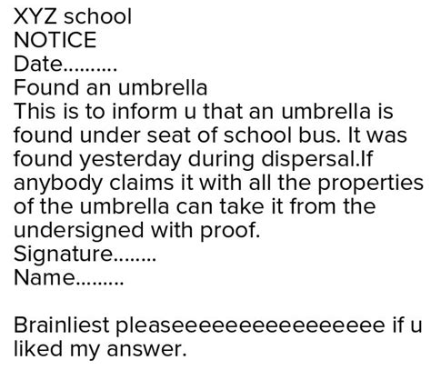 write a notice on found an umbrella - Brainly.in