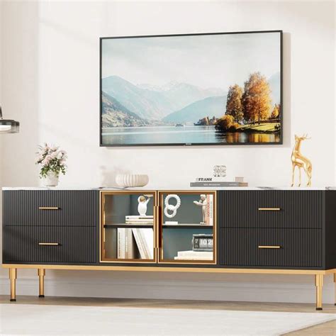65 Inch TV Stand With LED Lights, Modern Entertainment Center With 4 ...