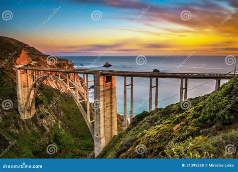 Bixby Bridge and Pacific Coast Highway at Sunset Stock Photo - Image of historic, beautiful ...