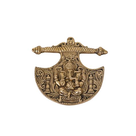 Brass Wall Hanging Axe with Ganesha Carving for Home Decor | Ragaarts