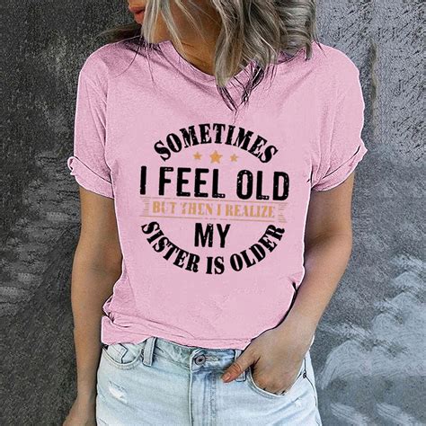 Sakmal Womens Tops Plus Size Short Sleeve Quotes Crew Neck T-Shirts ...