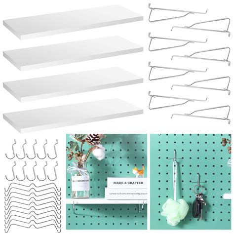 Buy 32 Pcs Pegboard Shelf Set 4 Wooden Pegboard Shelves with 8 Steel ...