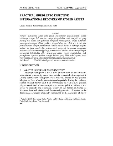 Practical hurdles to effective international recovery of stolen assets ...
