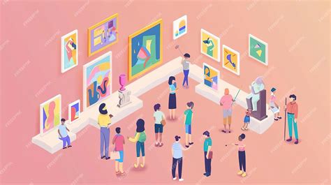 Isometric illustration of people visiting an art gallery admiring paintings | Premium AI ...
