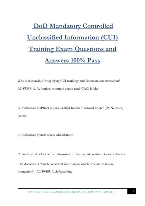 DoD Mandatory Controlled Unclassified Information (CUI) Training Exam ...