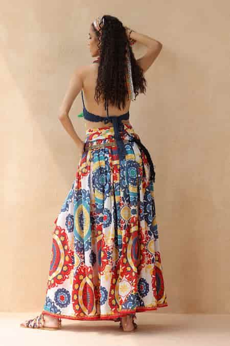 Buy Off White Cotton Silk Printed Geometric Skirt For Women by Payal ...