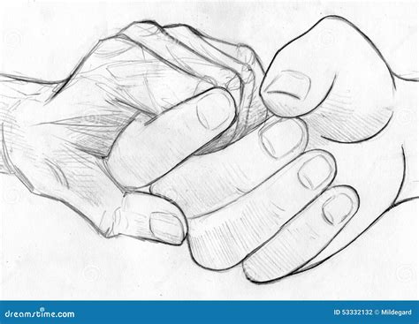Holding Elderly Hand - Pencil Sketch Stock Illustration - Image: 53332132