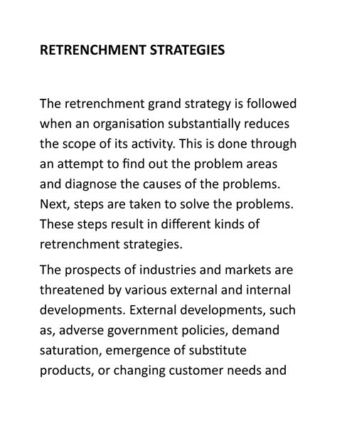 Retrenchment Strategies - RETRENCHMENT STRATEGIES The retrenchment ...