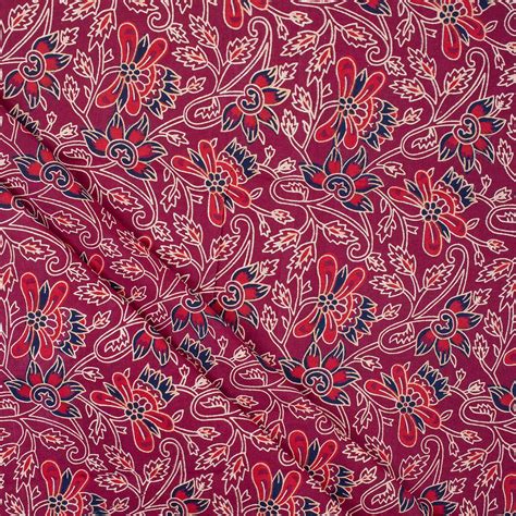 Buy Maroon Hand Block Floral Print Cotton Ajrakh Material Fabric – Dmaasa
