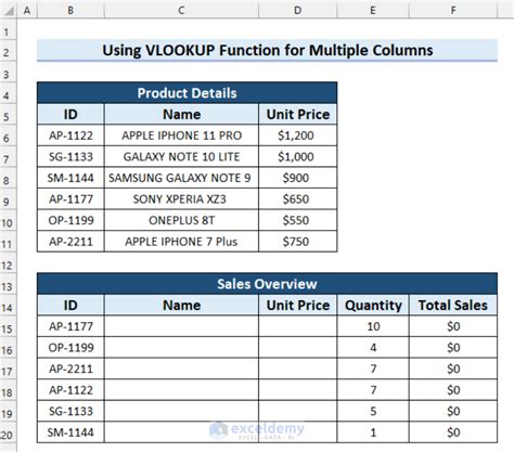 Image result for VLOOKUP Multiple Columns Examples