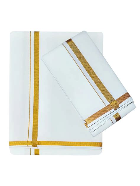 Poly Cotton Single White Colour Jari Dhoti with Matching Colour Jari Dhoti
