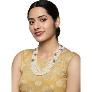 ZAVERI PEARLS Gold Tone Side Brooch Kundan & Layered Pearls Long ...