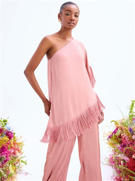 Satin One Shoulder Fringe Top