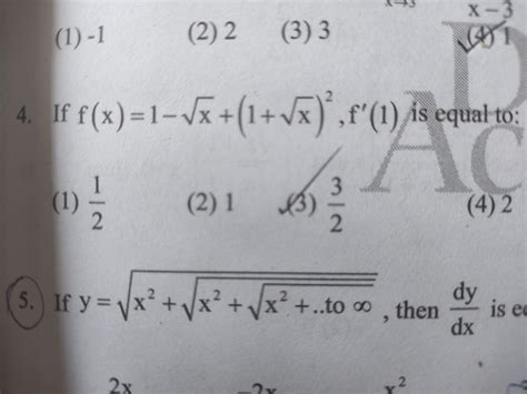 f(x)= 1-√x+(1+√x)^2 ,f'(1) is equal to - Brainly.in