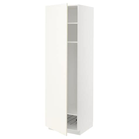 METOD high cabinet w shelves/wire basket, white/Vallstena white ...