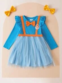 Blippi X SHEIN Young Girl Cartoon Character Cosplay Ruffle Trim ...