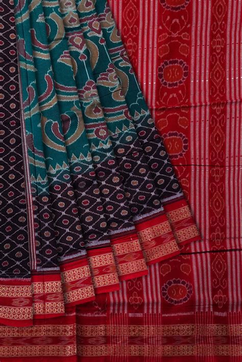 Black, Green and Red color new design Sambalpuri cotton saree.