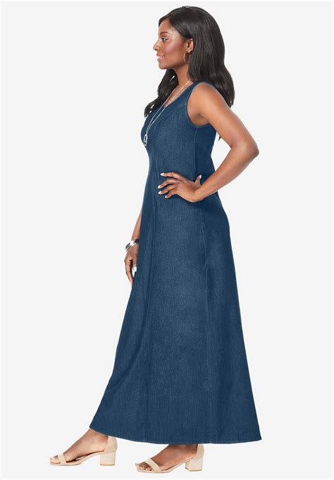 Maxi Denim Dress with Princess Seams, Medium Stonewash | Woman Within