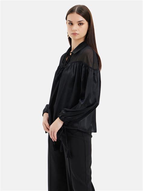 Sheer Yoke Detail Top - Tassel Shrug and Women's Ribbed Top – KAZO