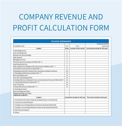 Company Revenue And Profit Calculation Form Excel Template And Google Sheets File For Free ...