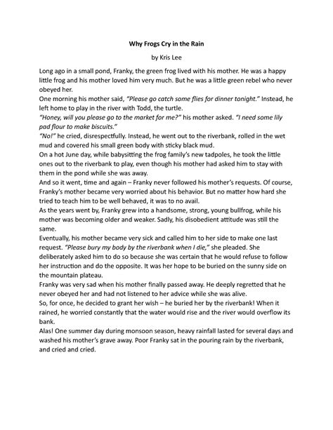 G8 - ewewewew - Why Frogs Cry in the Rain by Kris Lee Long ago in a ...