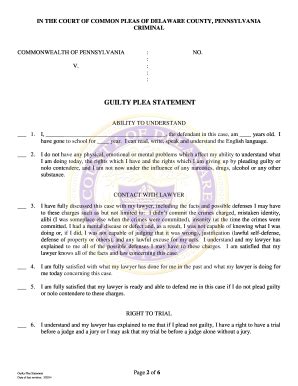 PA Guilty Plea Statement - Delaware County 2014-2025 - Complete Legal ...
