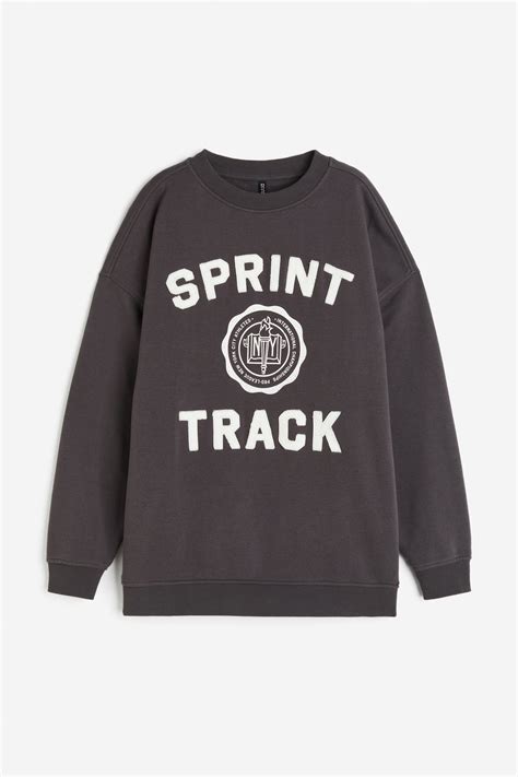 Women's Dark grey/Sprint Track Oversized motif-detail sweatshirt | H&M IN