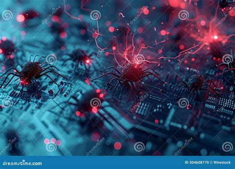 AI Generated Illustration of Small Red Spider Crawling on Computer ...