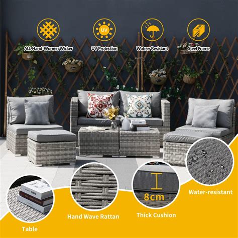 Wicker Rattan Furniture Set 8-piece sectional Sofa | Ubuy India