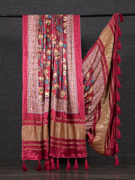 Maroon Color Digital Floral Printed Pure Gaji silk Dupatta – Looknbook Art
