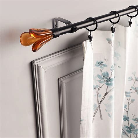 Brown Tulip Finial Extendable Curtain Rod Black 19MM (Hardware Include ...