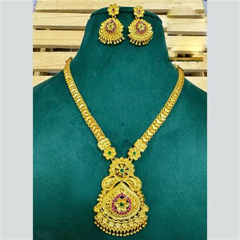 Siara Collections Forming Gold Pota Stone Long Necklace Set – JewelEMarket
