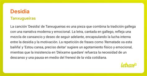 Significado de la canción DESIDIA (Tanxugueiras) - LETRAS.COM