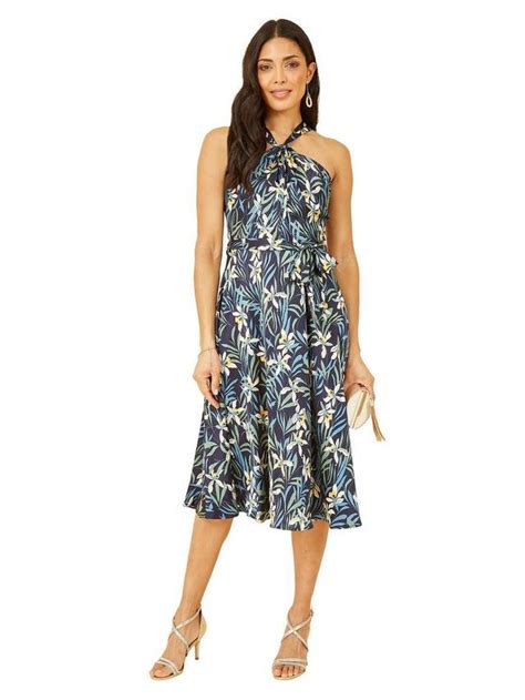 Yumi Tropical Print Midi Dress, Navy