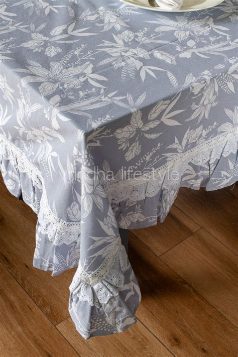 Cotton floral print table cloth with lace detailing-8 seater – Vrindha ...