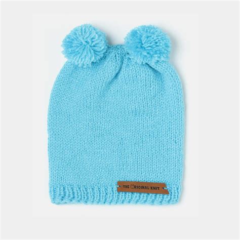 Handmade Pom Pom Cap- Blue – The Original Knit