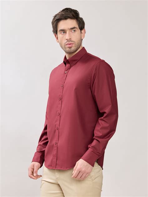 Vosha - Relaxed Fit Plain Shirt - Maroon – Espanshe