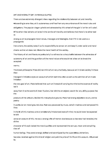 Ethics of Art: Exploring Morality in Creative Expression - Studocu