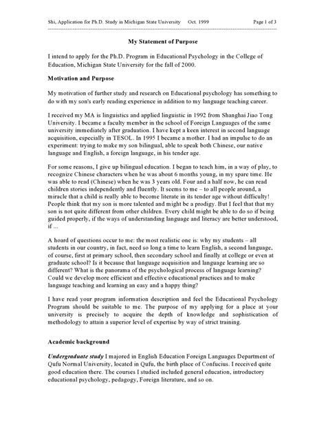 Image result for Statement of Purpose Graduate Examples