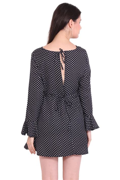 Poly Crepe Dot Print Women Full Sleeve Black Dress Buy at ...