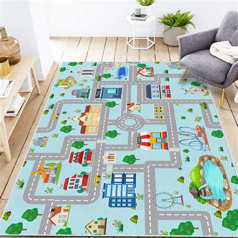 Amazon.com: MLLgYq Kids Car Rug, 2' 7" x 4' City Life Traffic Road Playmat for Toy Cars Trains ...