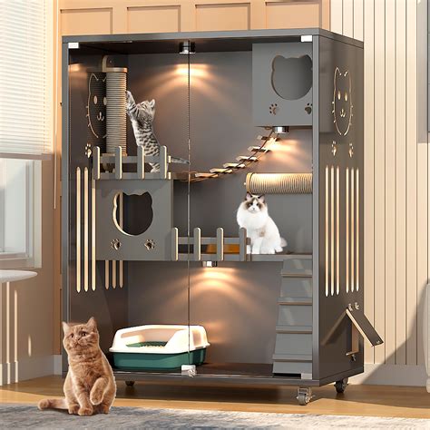 Tucker Murphy Pet™ Desara Wooden Cat Villa, Large Cat Enclosure, Indoor ...