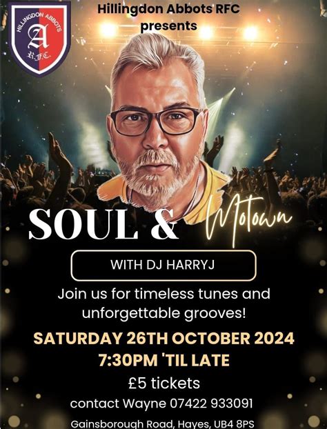 Motown & Soul Night with DJ Harry J, Hillingdon Abbots RFC Pole Hill ...