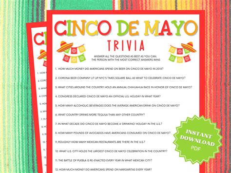 Cinco De Mayo Trivia Printable Cinco De Mayo Game Group - Etsy