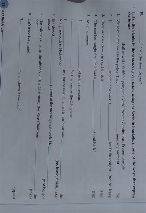 fill in the blanks in the sentence given below using the verb in ...