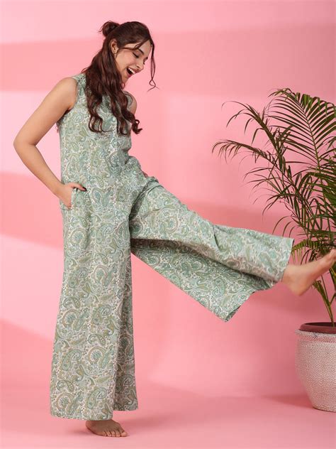Printed sleeveless cotton Jumpsuit – Sanskruti Homes