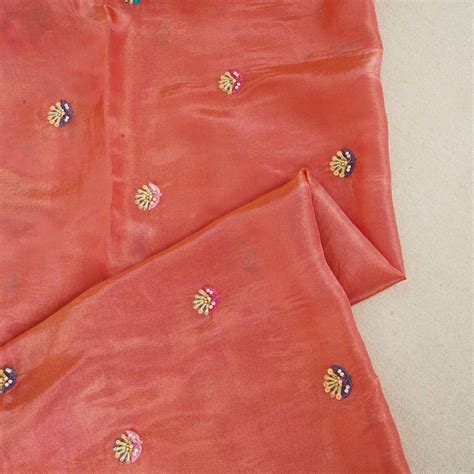 Buy Peach Pink Cutdana Sequins Embroidery Tissue Organza Fabric at ...