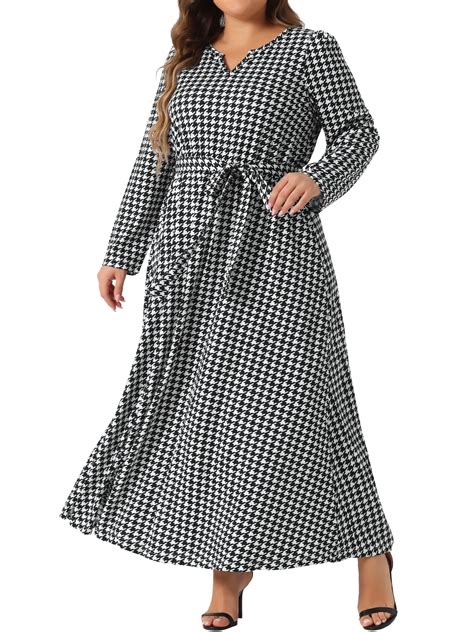 Agnes Orinda Women's Plus Size Notched V Neck Long Sleeve Dress a Line ...