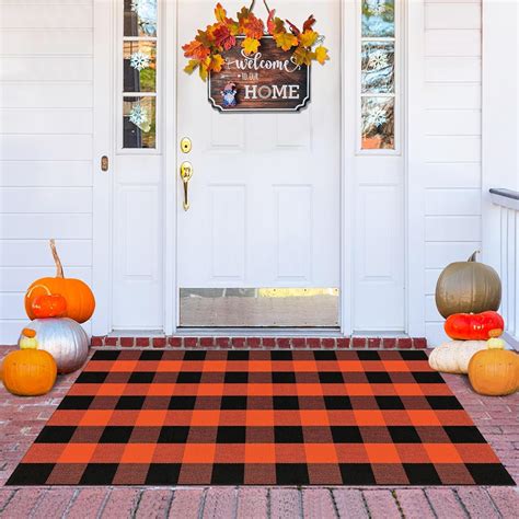 Buffalo Plaid Outdoor Rug Orange and Black 3x5 Fall Outdoor Mats for ...